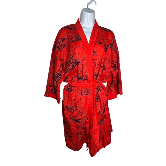 Vintage 60's Hand Printed Original Bahamas Souvenir kimono robe size XL - Picture 2 of 4